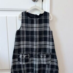 Black and White Plaid Sleeveless Tweed Dress